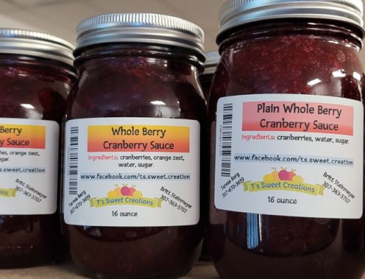 Jars of T's Sweet Creations whole berry and plain cranberry sauce
